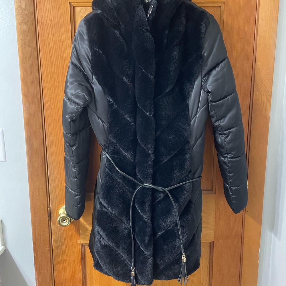 Karl Lagerfeld Black Puffer Coat with Faux Fur